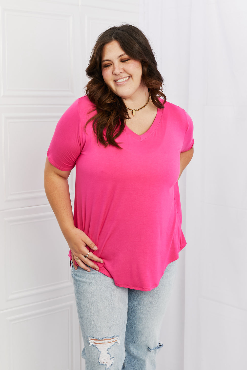 Zenana Everyday Full Size Loose Fit V-Neck Top